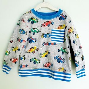 Mini Boden Kids Sweater with Colorful Cars - Gray and Blue